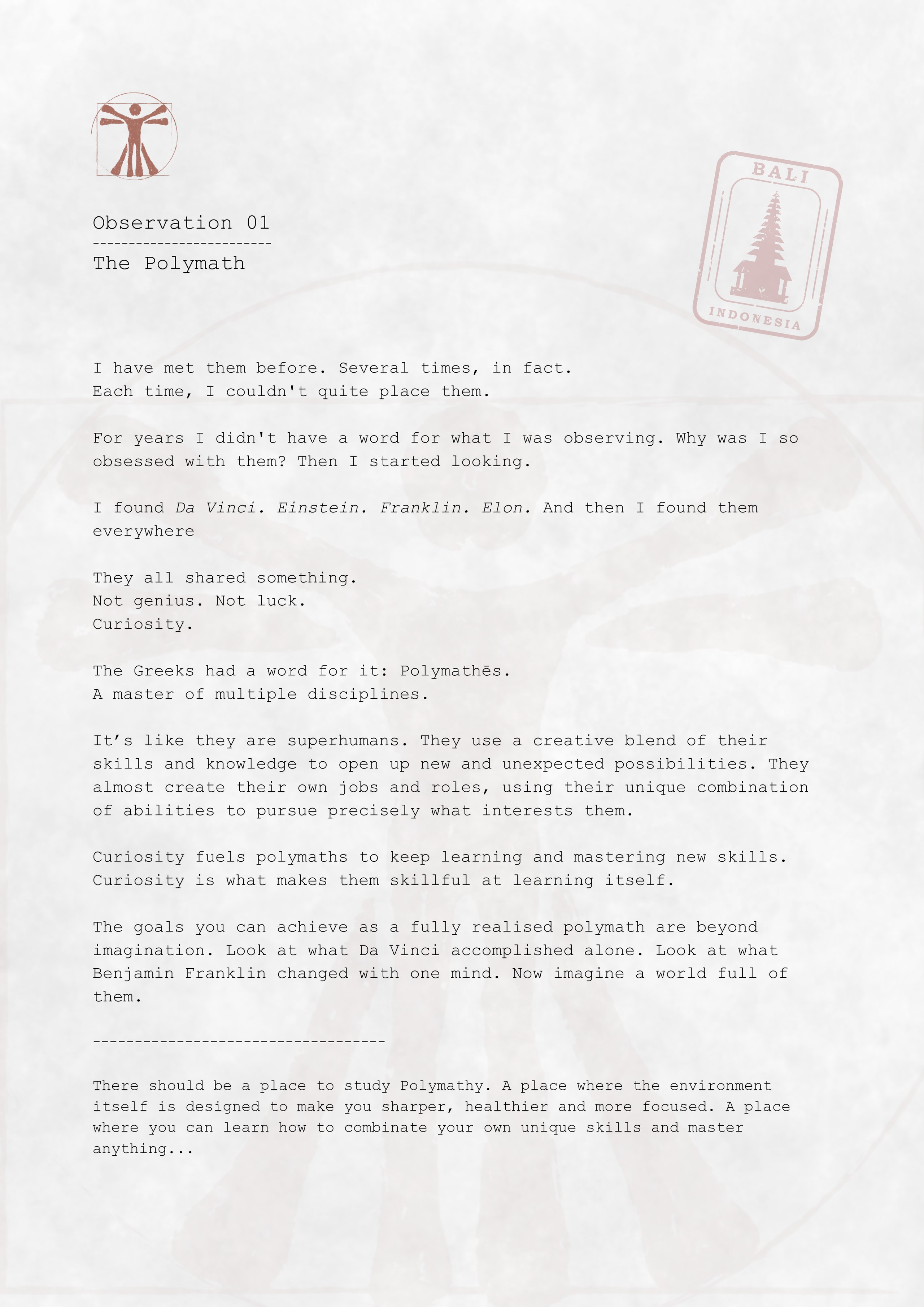 Observation 01, The Polymath